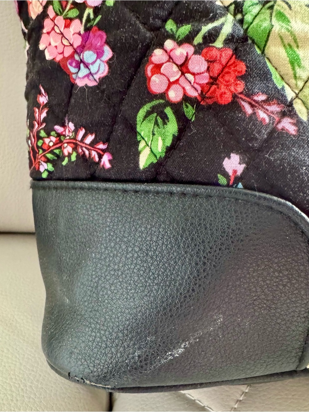Vera Bradley Black Quilted Tote with Pink & Green Floral Print - Picture 4 of 7